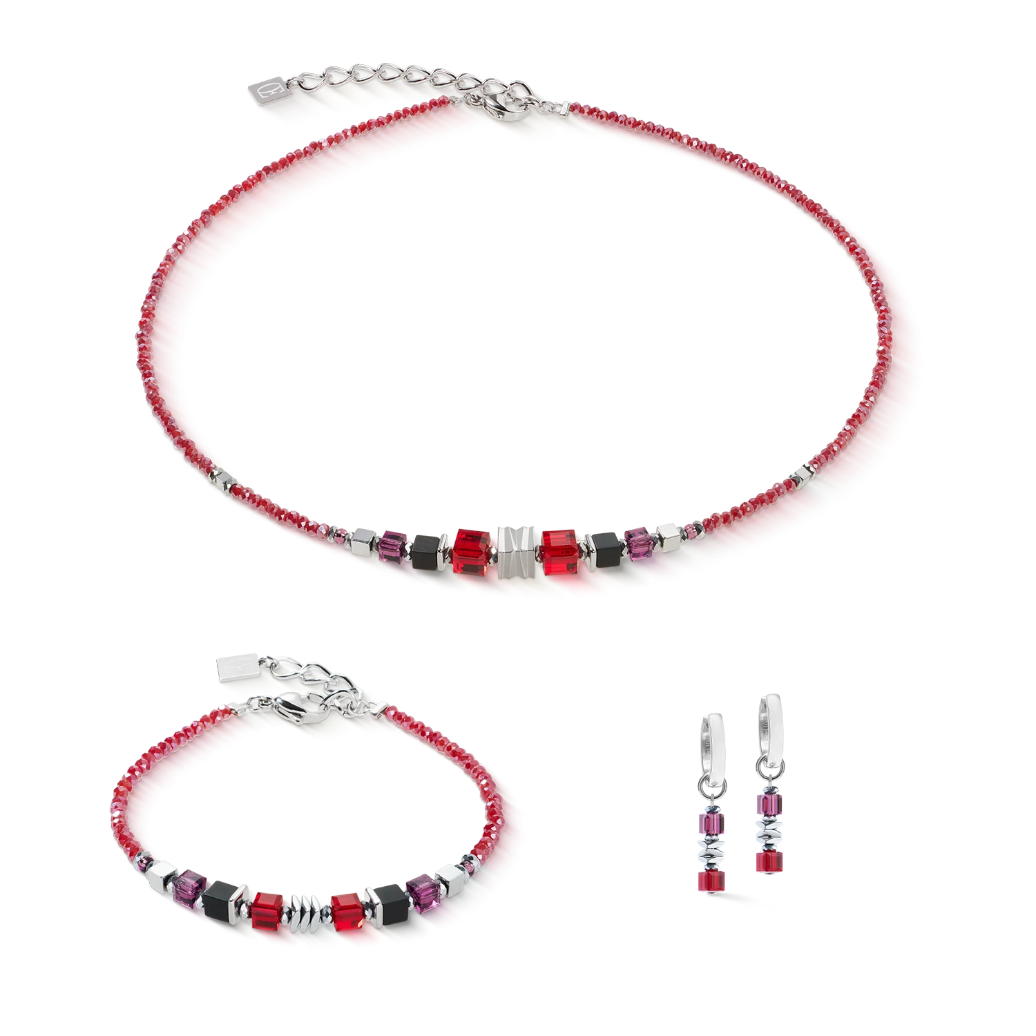 Necklace Wave Cube Flow silver-red - Image 3