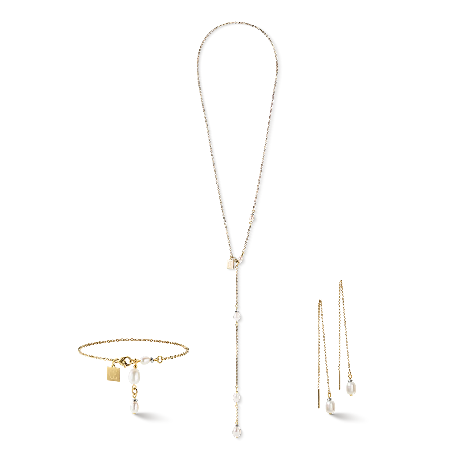 Necklace Y chain & oval Freshwater Pearls gold white - Image 3