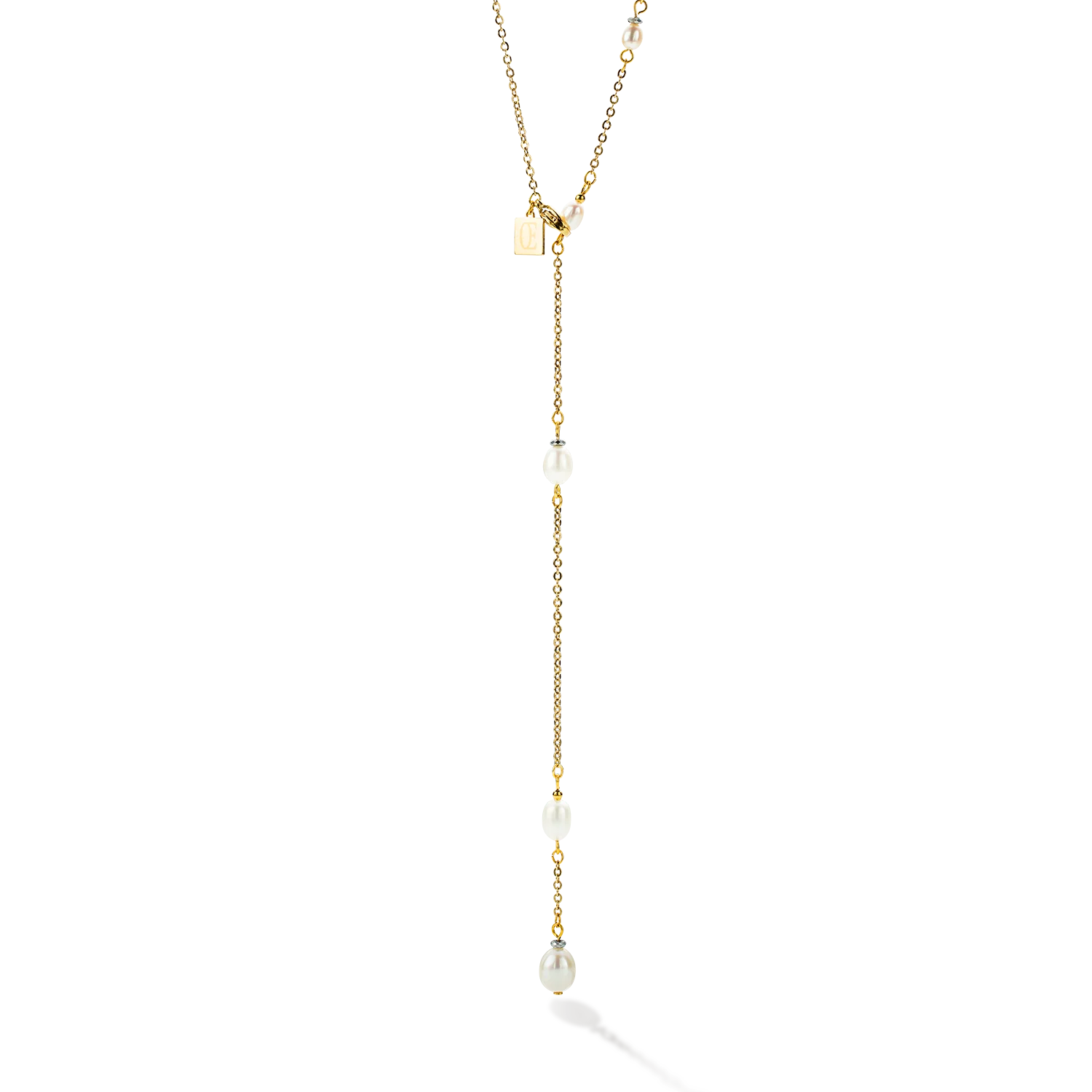 Necklace Y chain & oval Freshwater Pearls gold white - Image 4