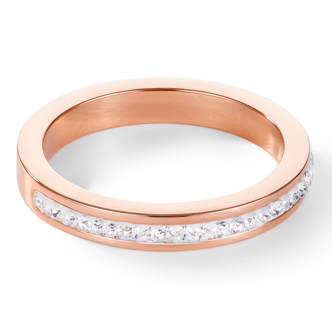 Ring slim stainless steel rose gold & crystals pavé crystal - Image 2