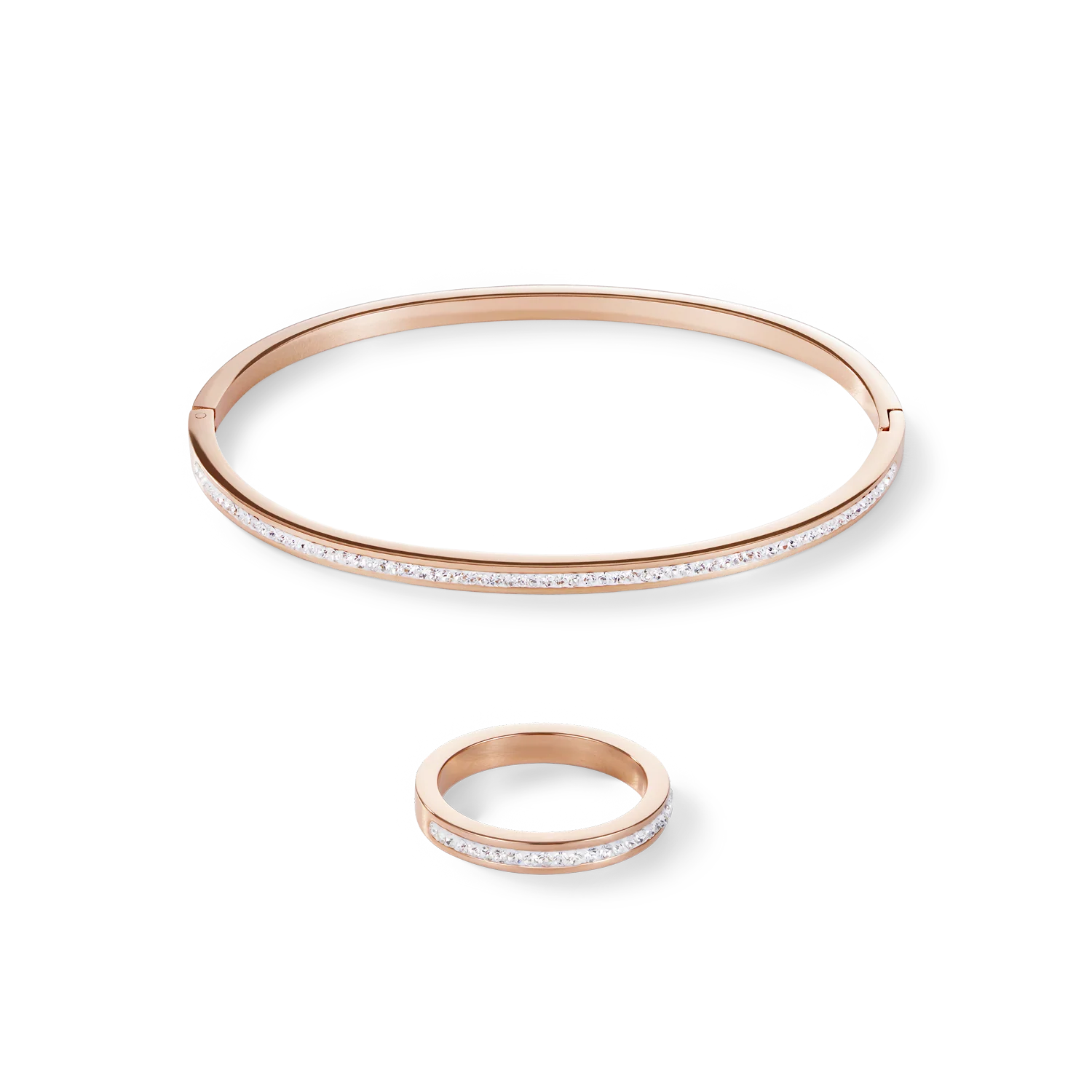 Ring slim stainless steel rose gold & crystals pavé crystal - Image 3