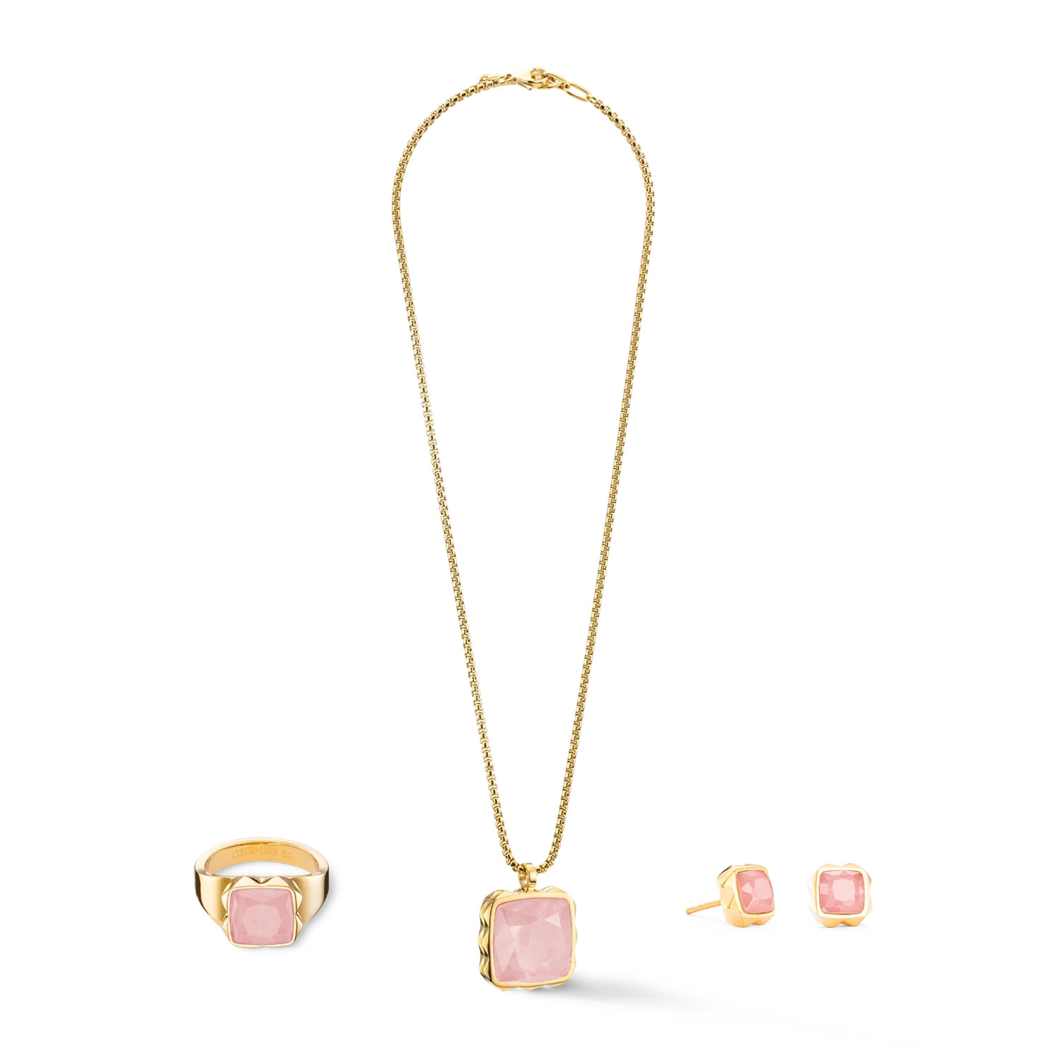 Ring Spikes Square Rose Quartz gold-pink - Image 3