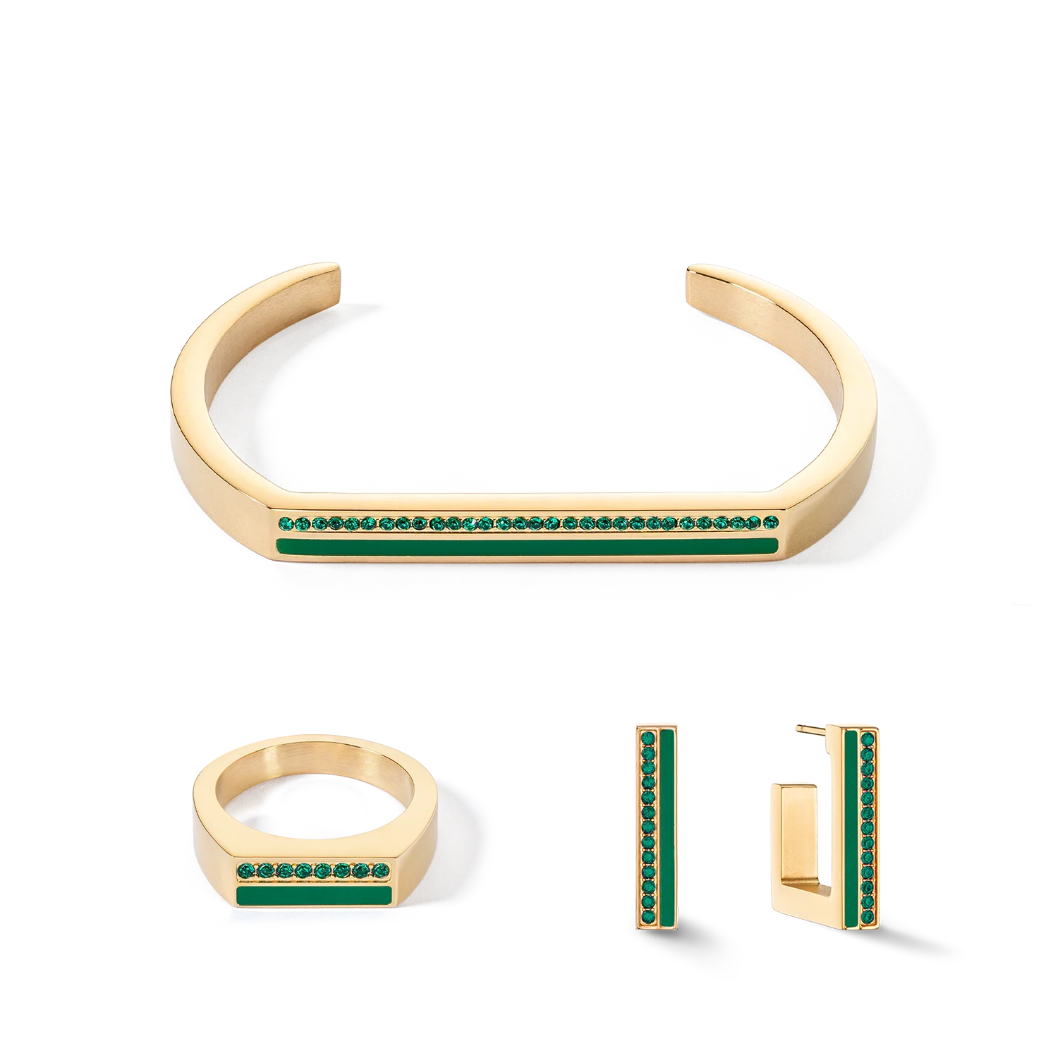 Ring Square Stripes gold-green - Image 3