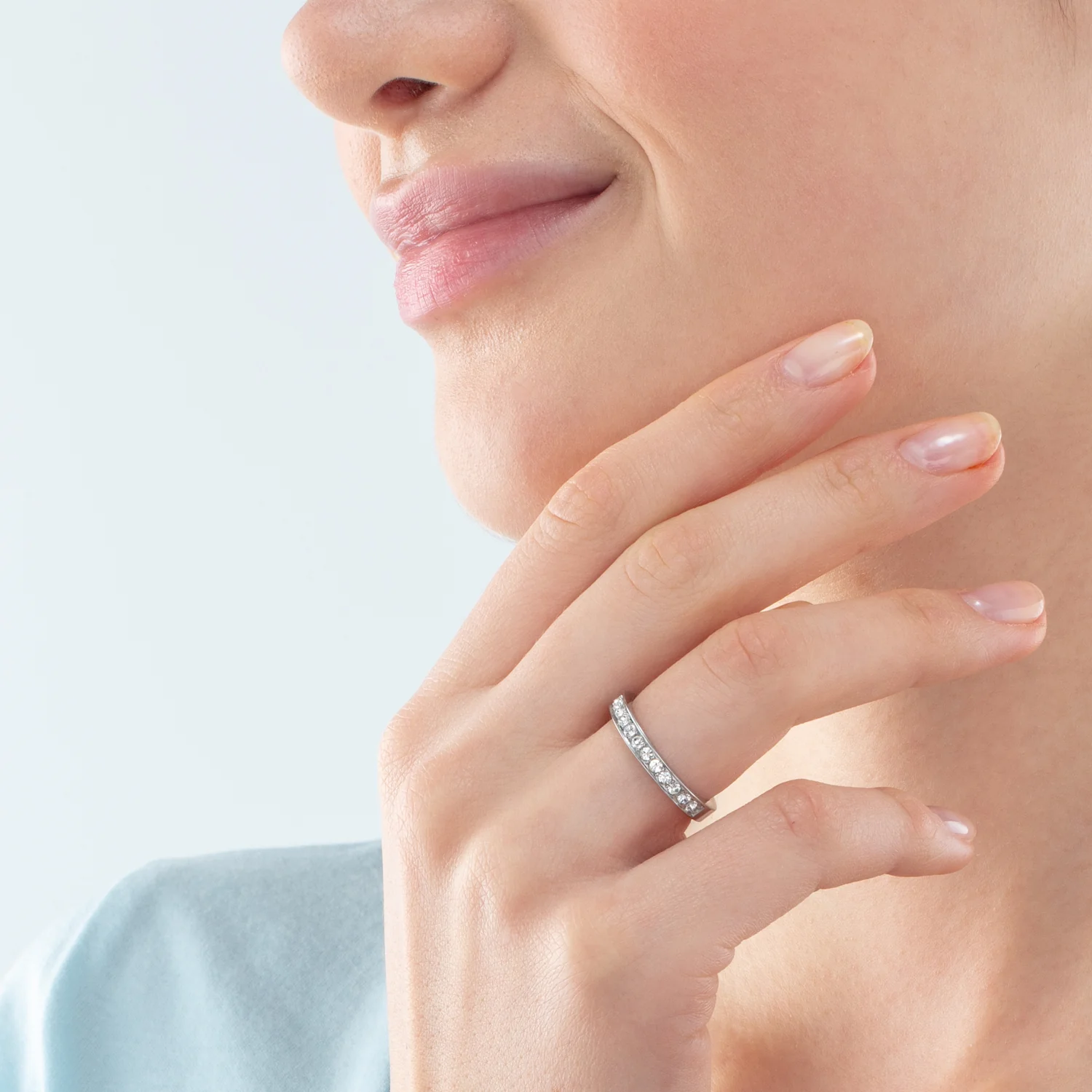 Ring stainless steel & crystals slim silver crystal - Image 4