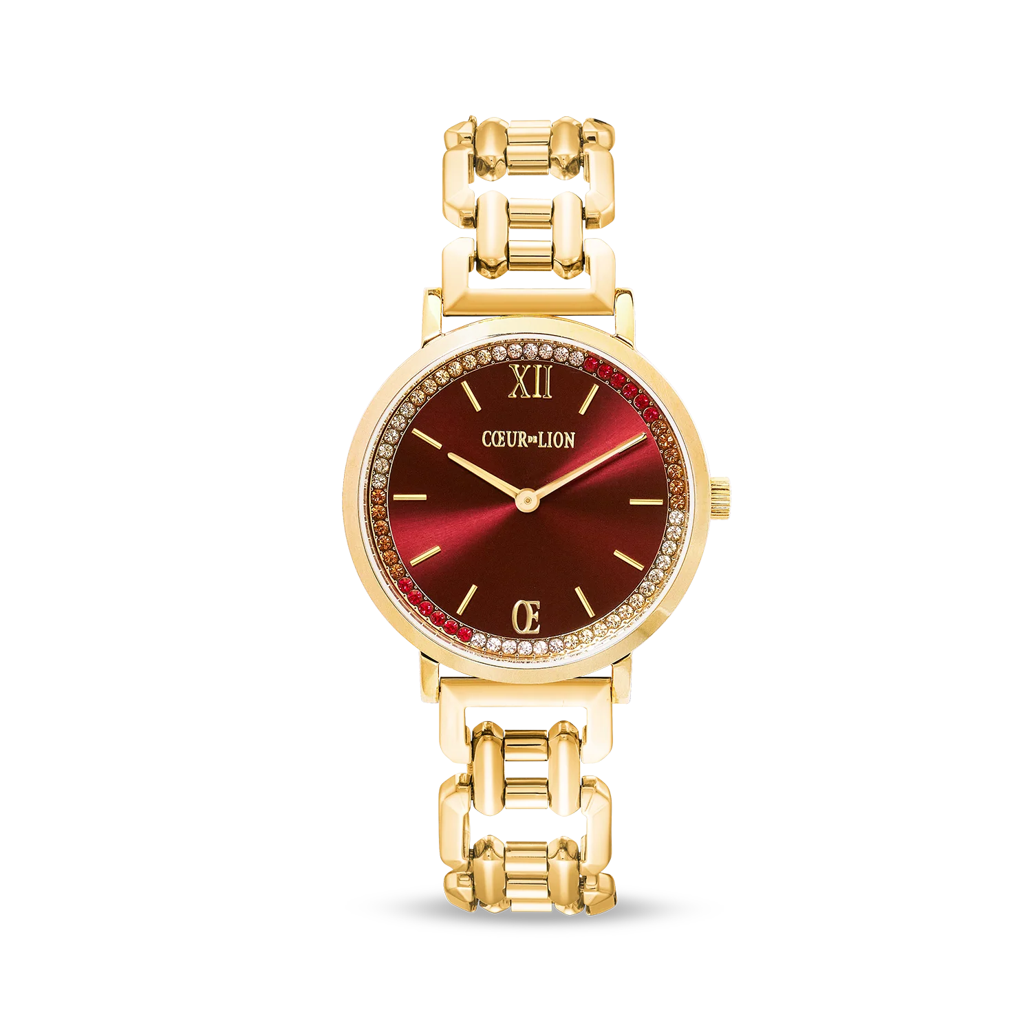 Round Sparkling Festive Red Statement gold Watch