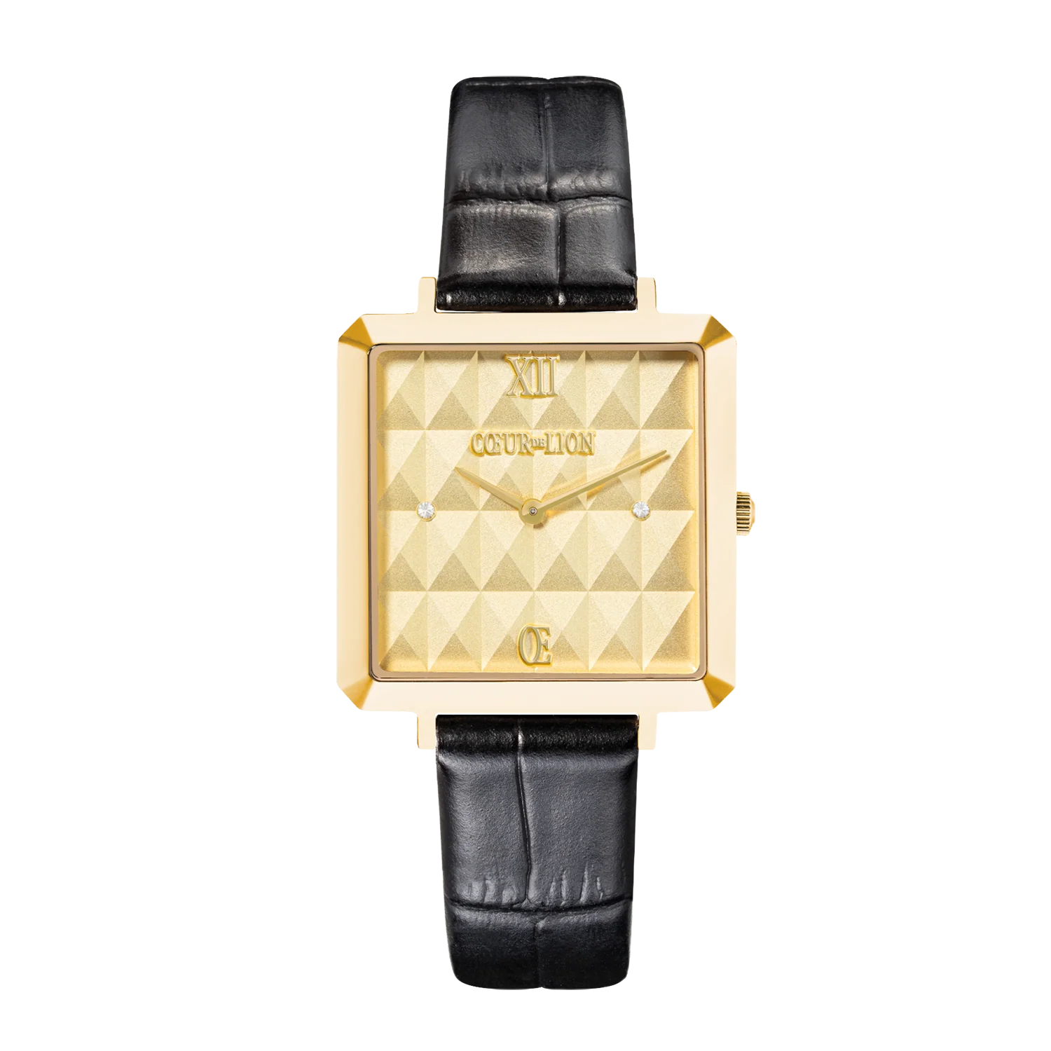 Watch Iconic Cube Spikes Gold Bracelet Leather Black
