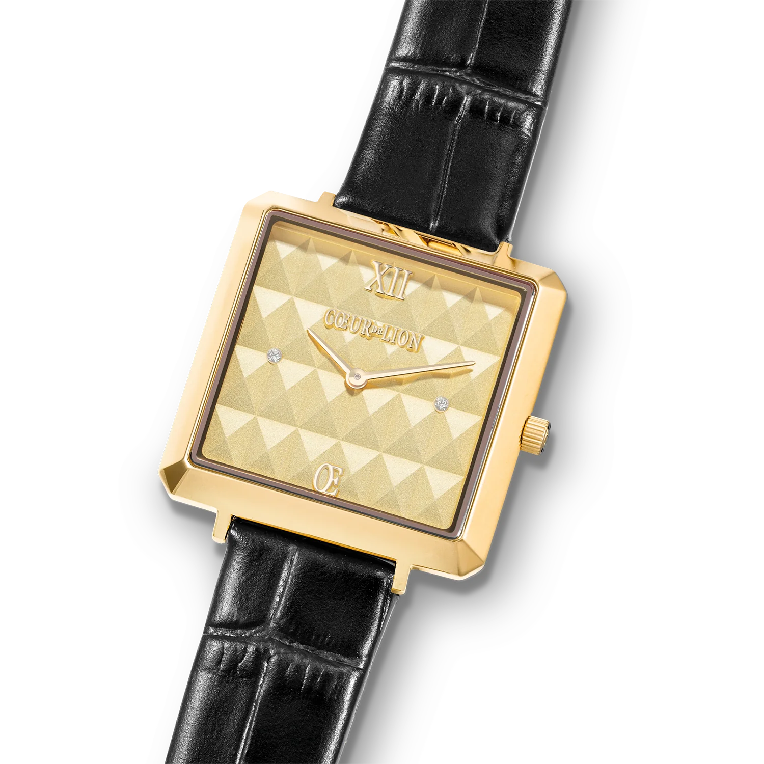 Watch Iconic Cube Spikes Gold Bracelet Leather Black - Image 2