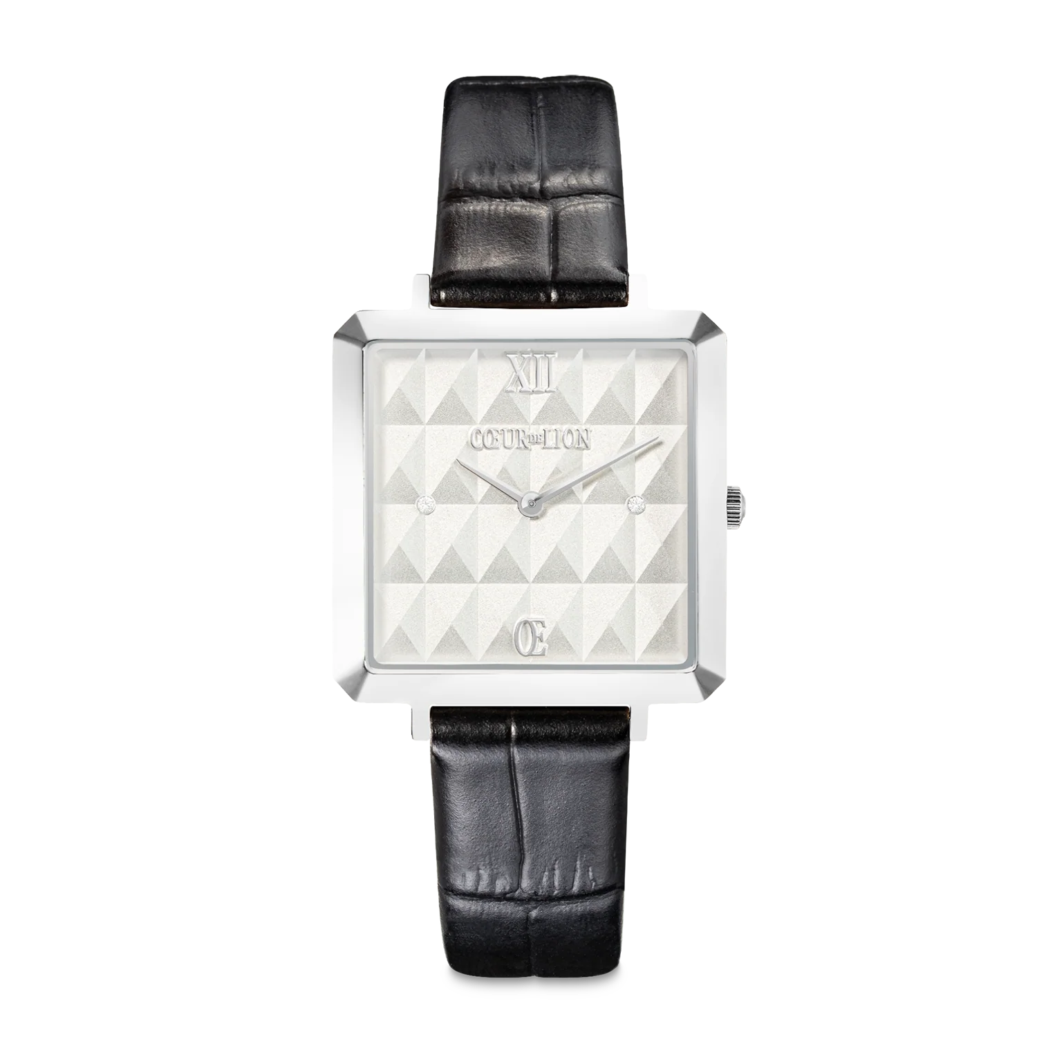 Watch Iconic Cube Spikes Silver Bracelet Leather Black