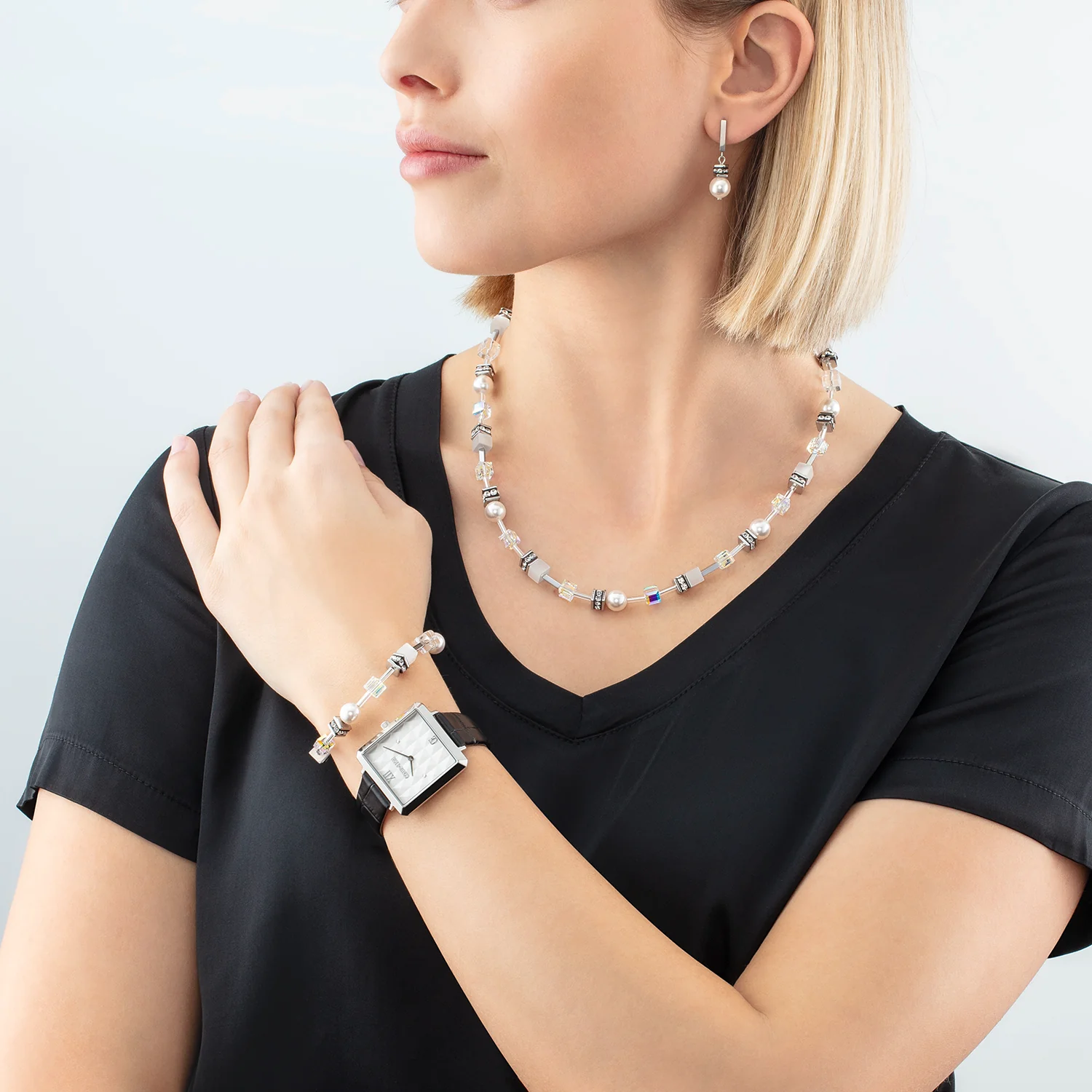 Watch Iconic Cube Spikes Silver Bracelet Leather Black - Image 3