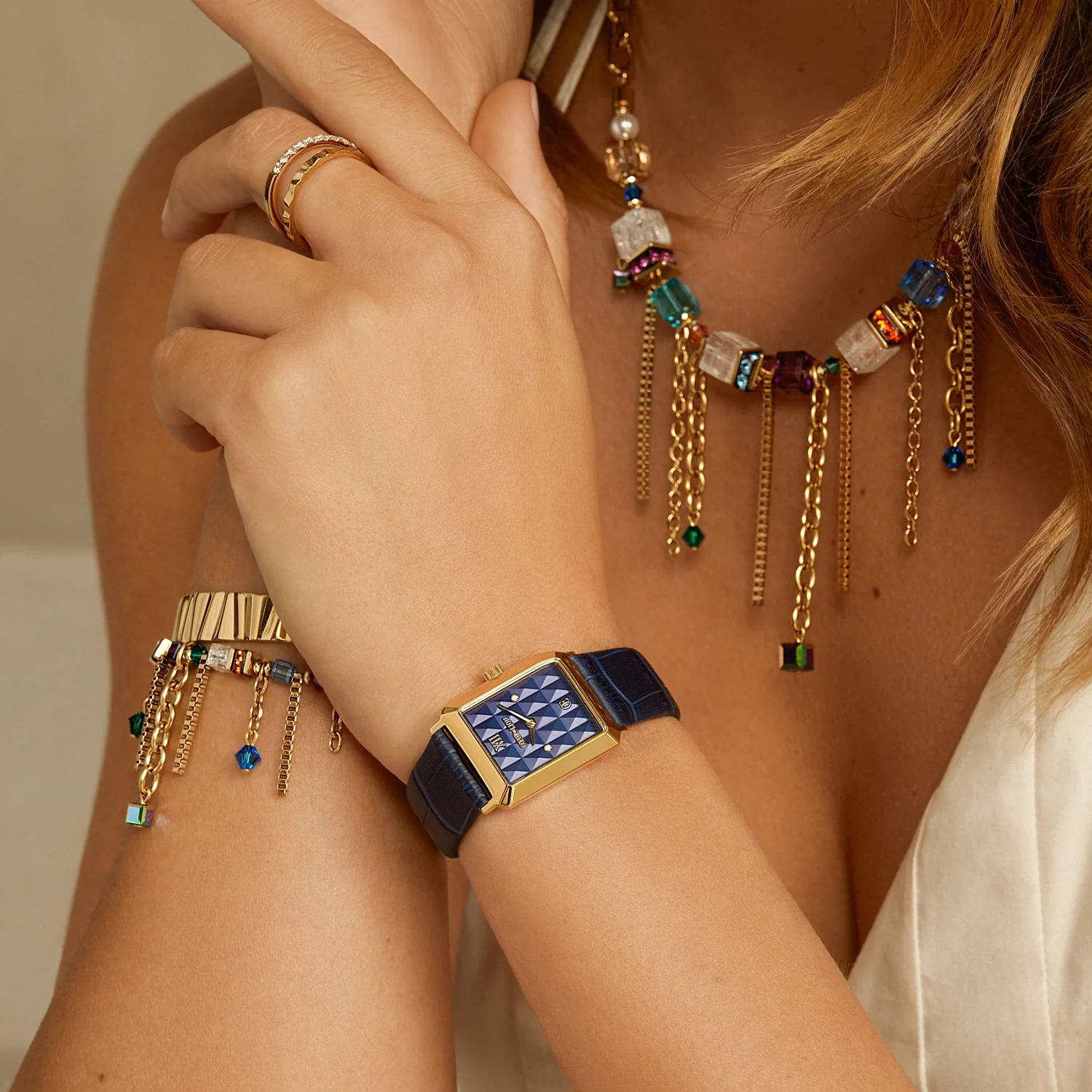 Watch Iconic Spikes Bracelet Leather Midnight Blue Gold - Image 3