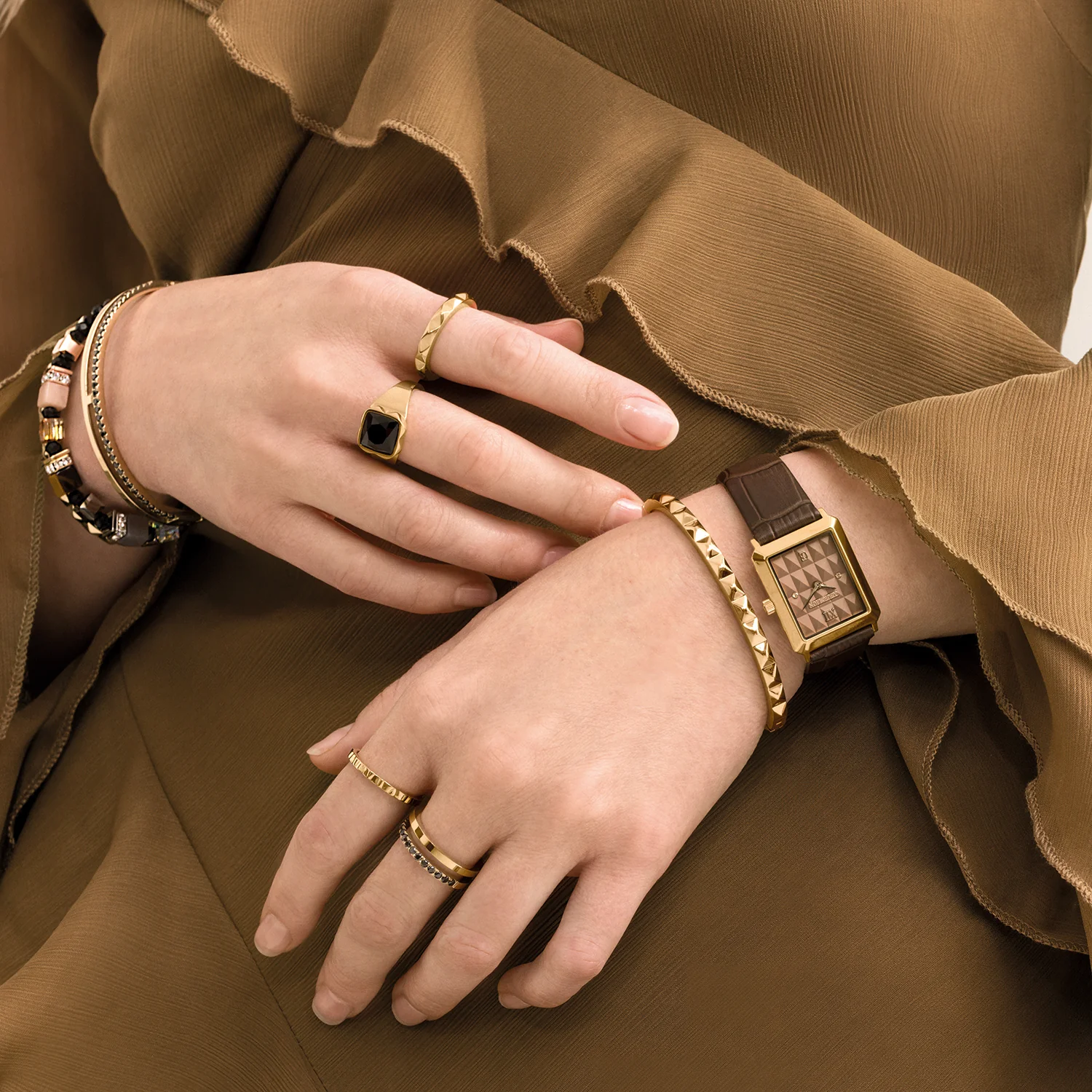 Watch Iconic Spikes bracelet Leather Mocha Mousse gold - Image 4