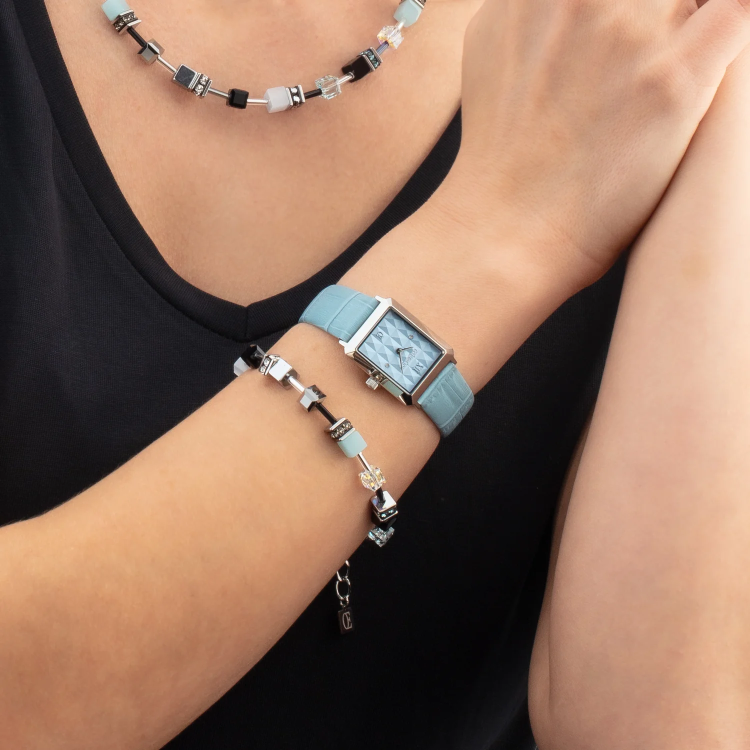 Watch Iconic Spikes Sky Blue Silver Bracelet Leather Light Blue - Image 3