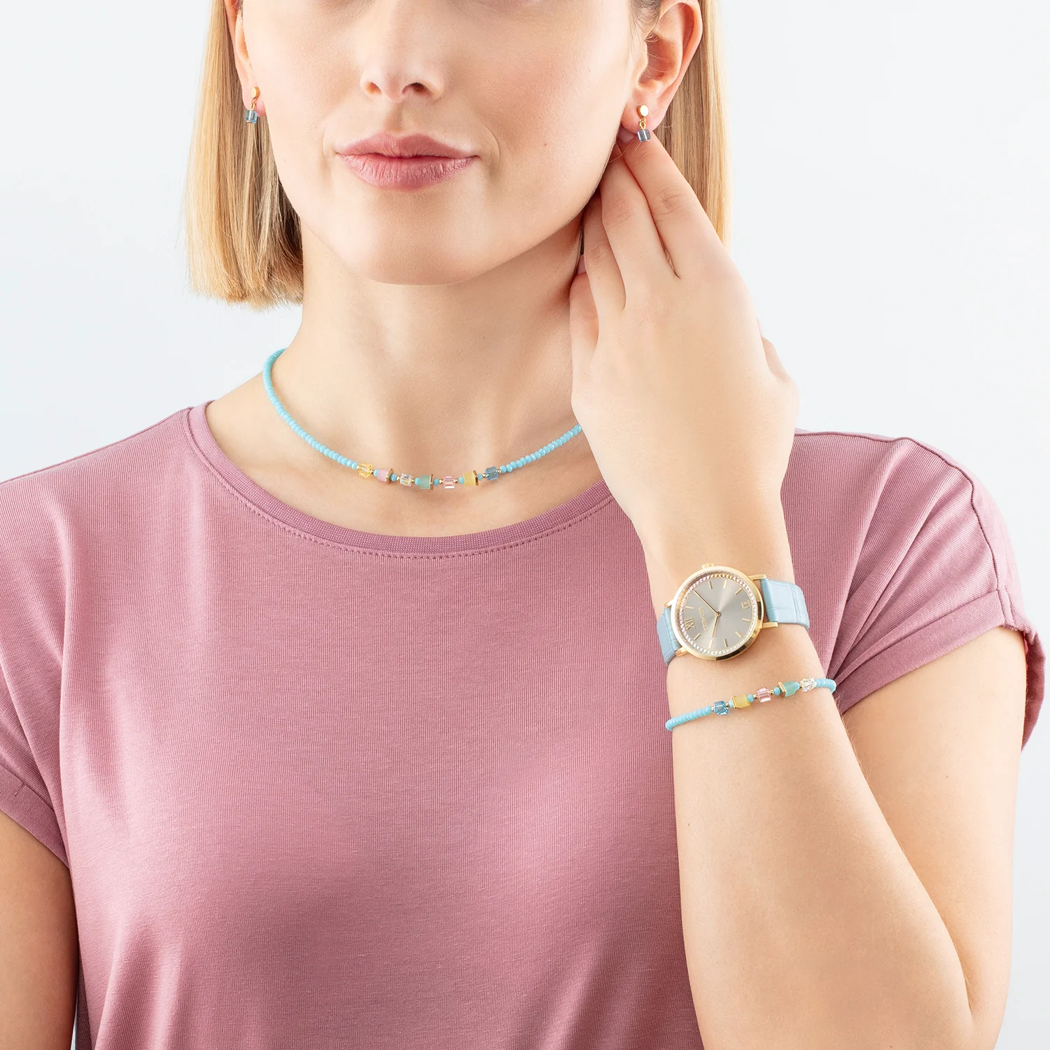 Watch Round Pastel Lovers Gold Bracelet Leather Blue - Image 3