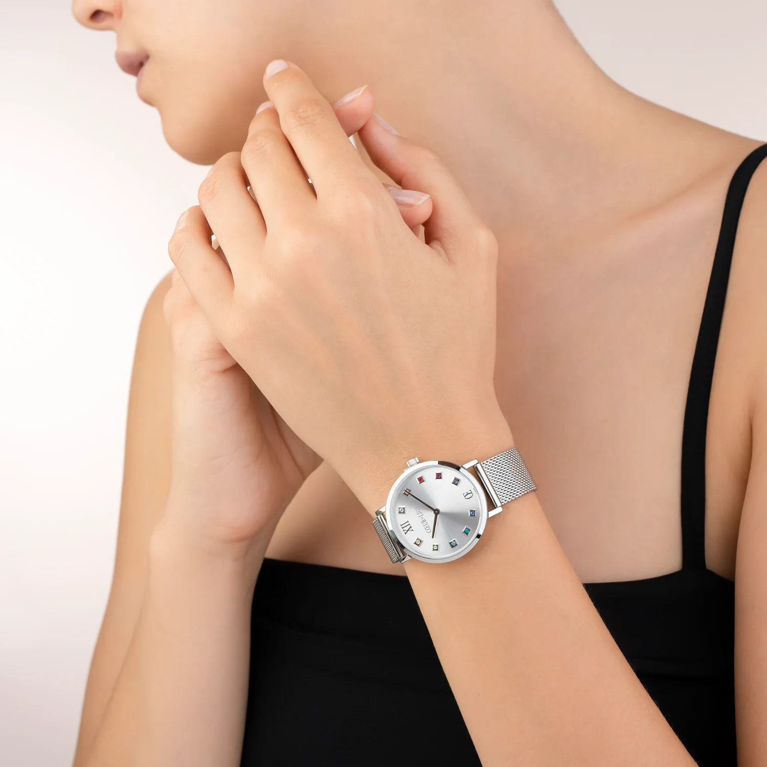 Watch Round Silver Sunray Milanese Stainless Steel - Image 3