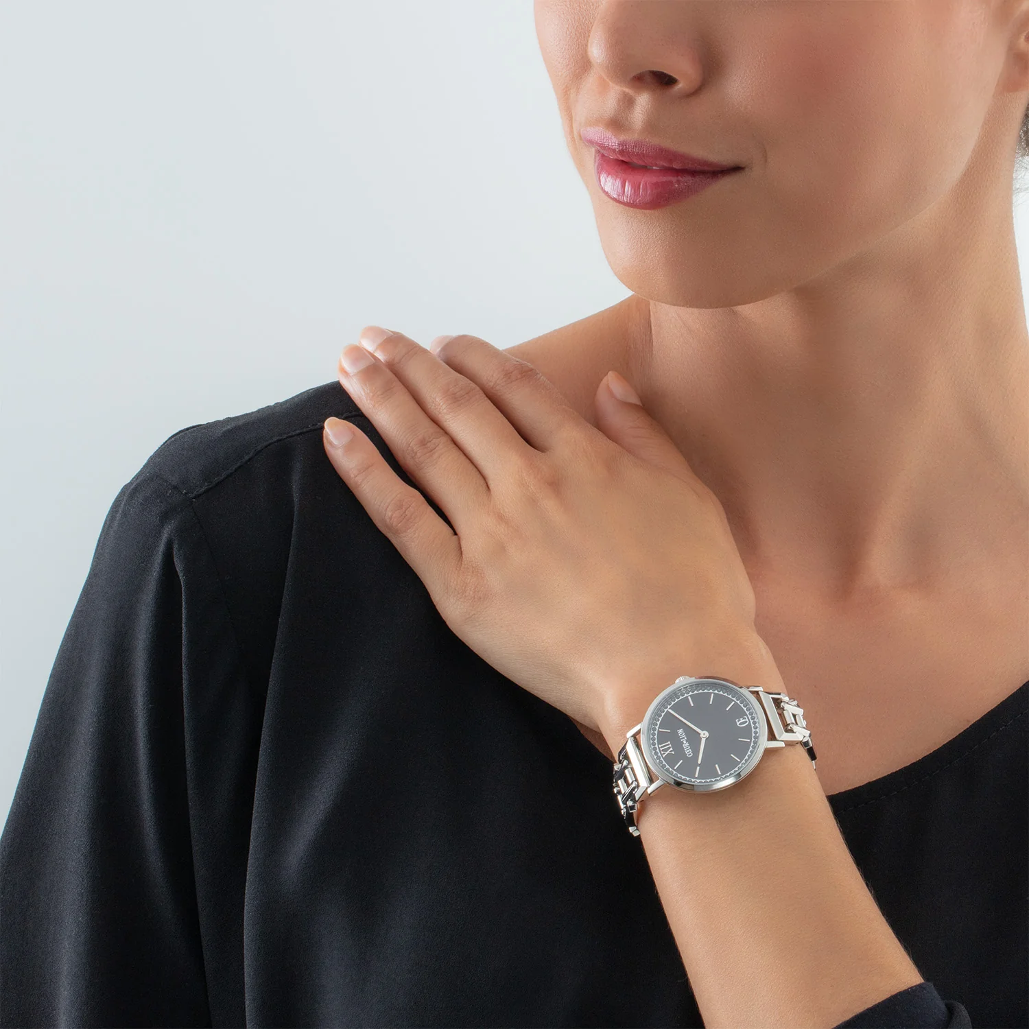 Watch Round Sparkling Mysterious Black Statement silver - Image 3