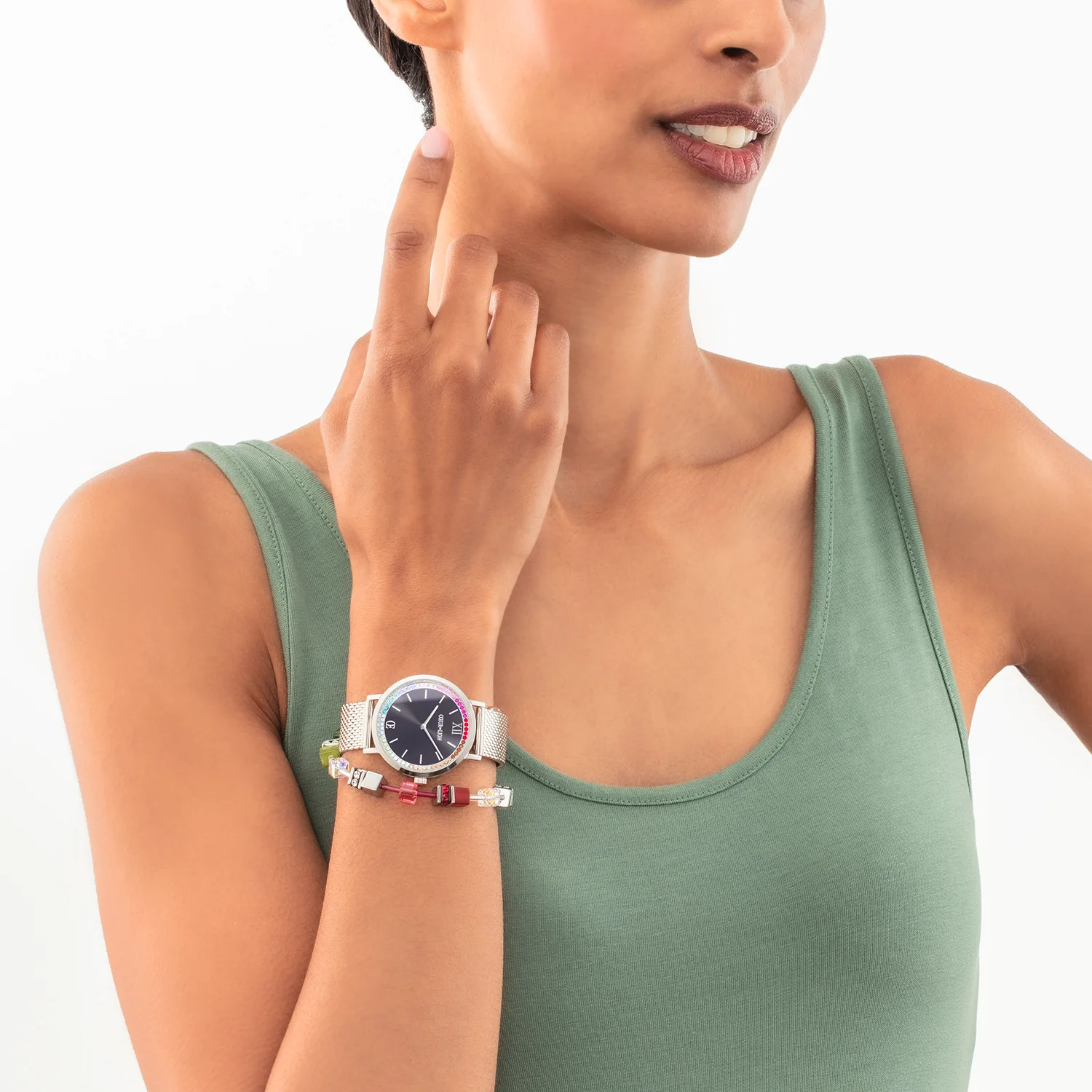 Watch Round Sparkling Rainbow Sunray Black Milanaise silver - Image 3