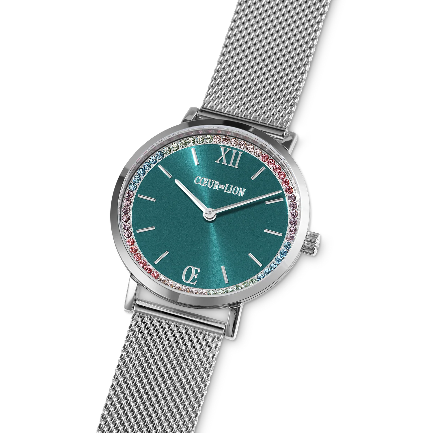 Watch Round Sparkling Sunray Transformative Teal Milanaise Silver - Image 2