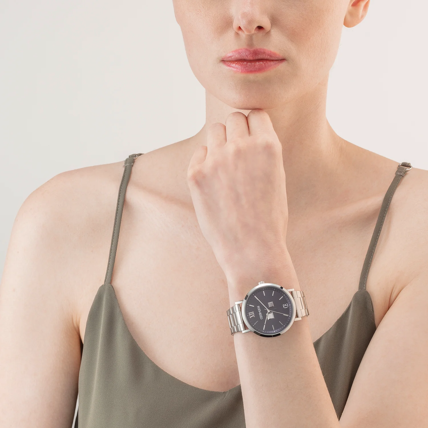 Watch Round Statement Unisex Sunray Midnight Blue Stainless Steel Frosted Silver - Image 3